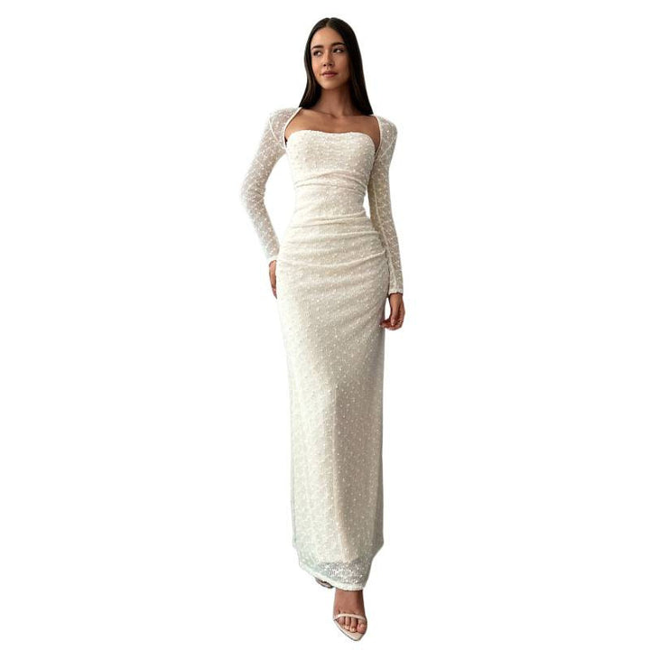 Damen Maxikleid mit transparenten Ärmeln Skovae