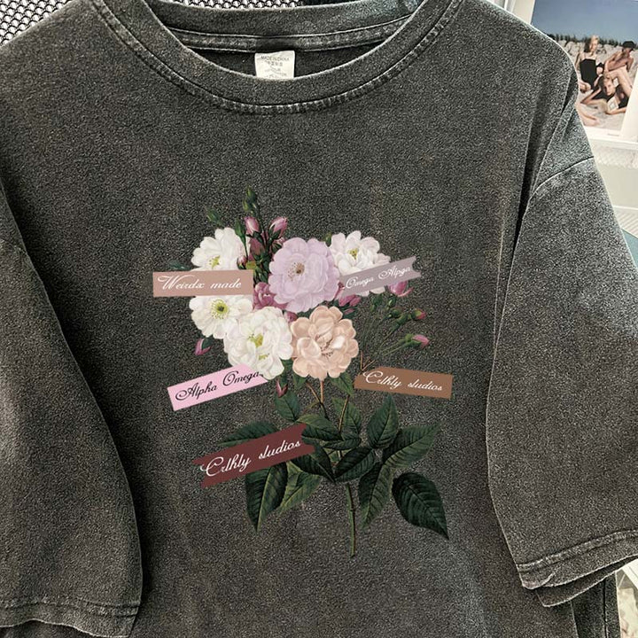 Dame T-shirt med blomsterapplikationer og afslappet oversized-snit Stilla