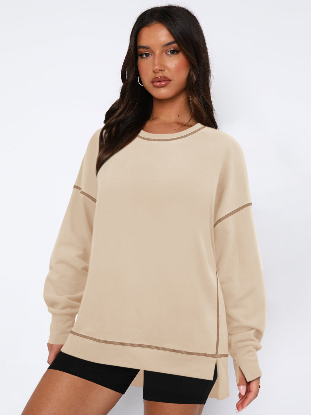 Dame afslappet sweatshirt med fashionabel pasform og overdimensionerede ærmer Stilla