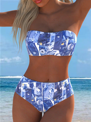 Kvinde Bikini-sæt med elegant bandeau-top og højt skårne shorts Skovae