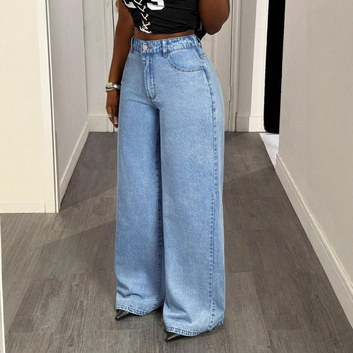Kvinder Højtaljede Vidde-Ben Jeans med statement Print Stilla