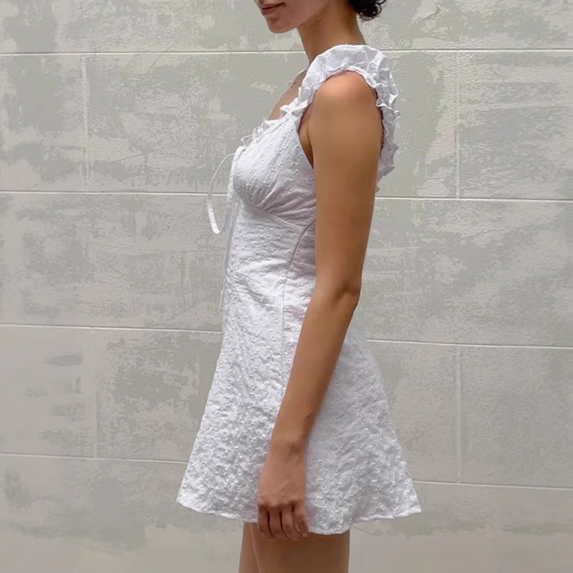 Dame Sommerligt Minikjole med Ruffle-detaljer og justerbart stropdesign Stilla