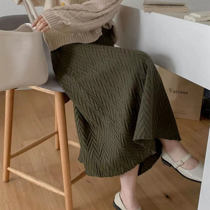 Kvinders elegante midi-nederdel med tekstureret chevronmønster Stilla