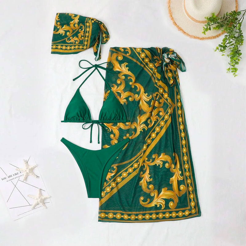 Dame triangel-bikini med elegant indpakningsskørt-udseende Skovae