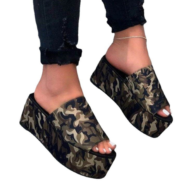 Dame nan Plateau-Mules med leopardprint, åben tåparti og polstret komfortfodbed Skovae