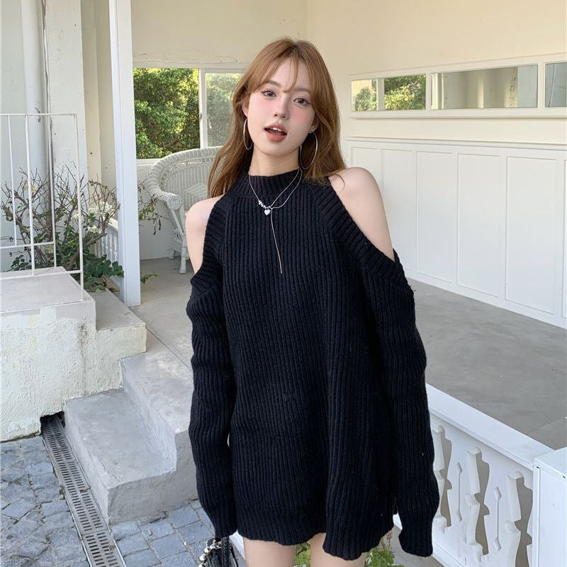 Kvinders strikket kjole med off-the-shoulder look og ribbet struktur Stilla