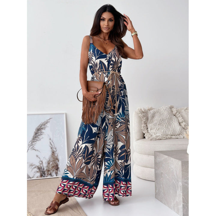 Dame jumpsuit med blomsterdesign og taljerbar bælte Skovae