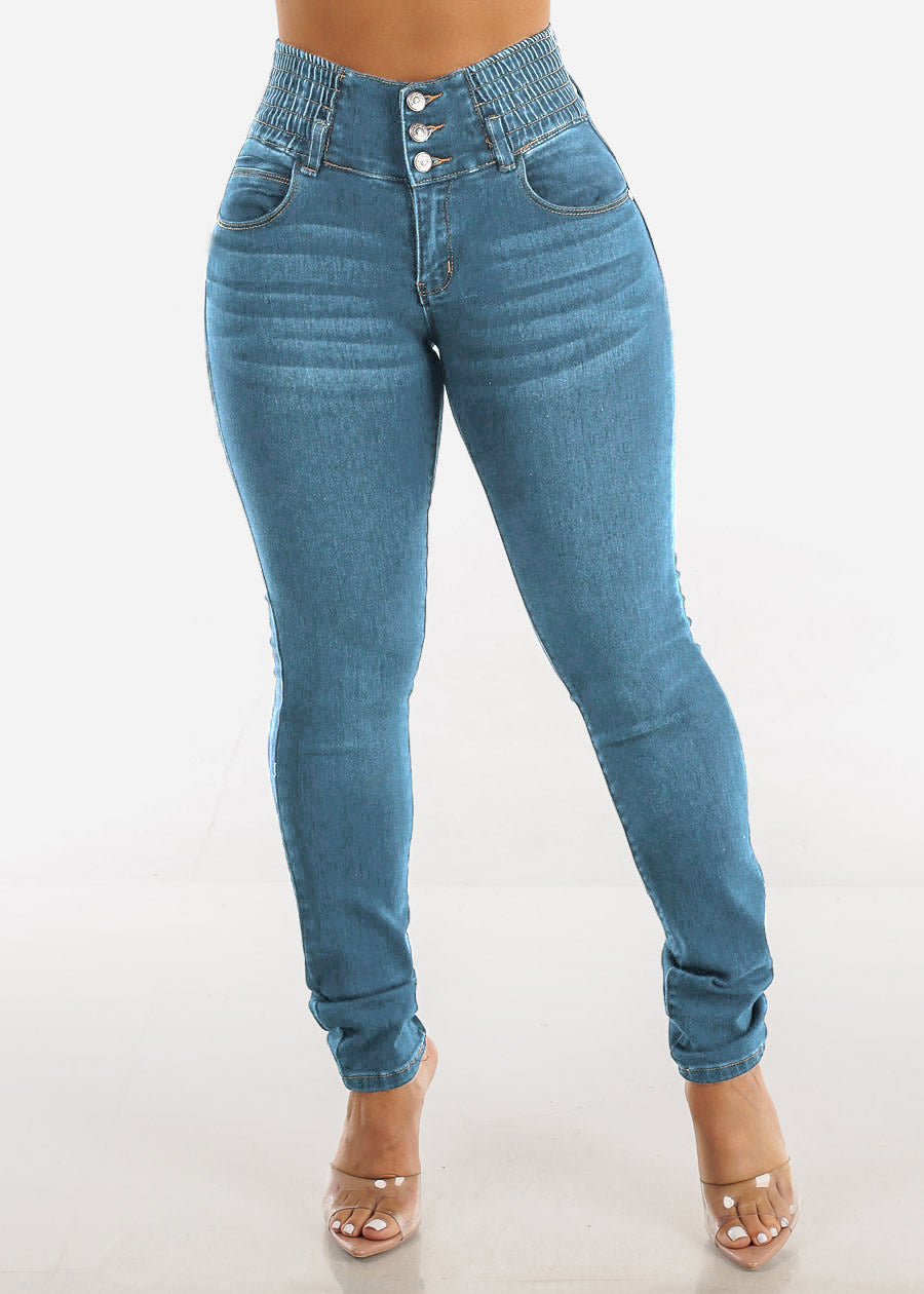 Dame High-Waist Skinny Jeans med elastisk liv Stilla