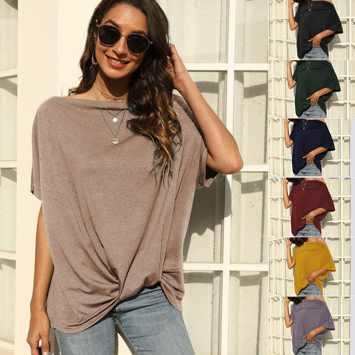 Dame Off-Shoulder T-shirt med løs pasform og trendy knotted detalje Stilla
