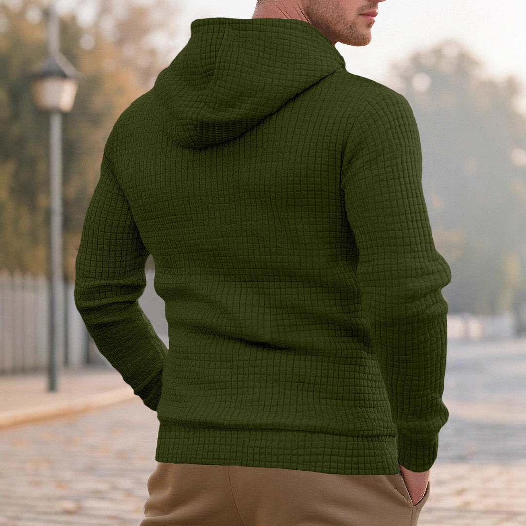 Herren nan snævre skåret quiltet hættepullover med fin kvadratstruktur, snoretræk og ribbet nederste del Skovae