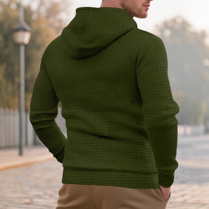 Herren nan snævre skåret quiltet hættepullover med fin kvadratstruktur, snoretræk og ribbet nederste del Skovae