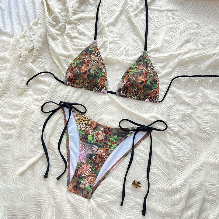 Dame Triangel-Bikini med høj benudskæring og justerbare stropper Skovae