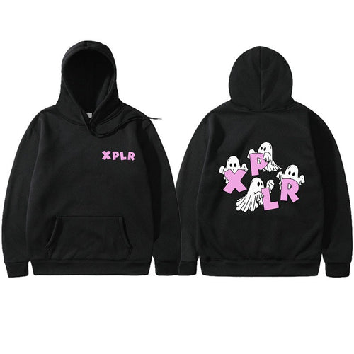 Dame hoodie med kreativt spøgelsesmotiv og kangaroo lomme Skovae