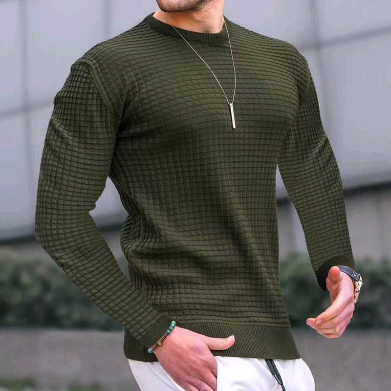 Herrer nan figurtilpasset waffle rundhalset sweater lavet af fint strik med ribkant Skovae