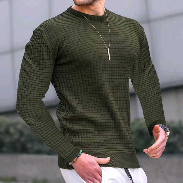 Herrer nan figurtilpasset waffle rundhalset sweater lavet af fint strik med ribkant Skovae