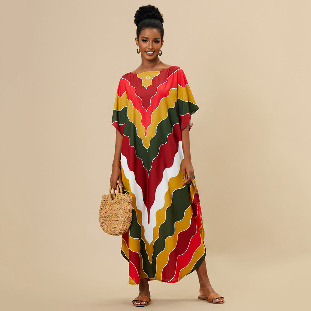Dame kaftan med moderne bølgedesign og brede ærmer Stilla