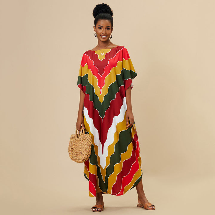 Dame kaftan med moderne bølgedesign og brede ærmer Stilla