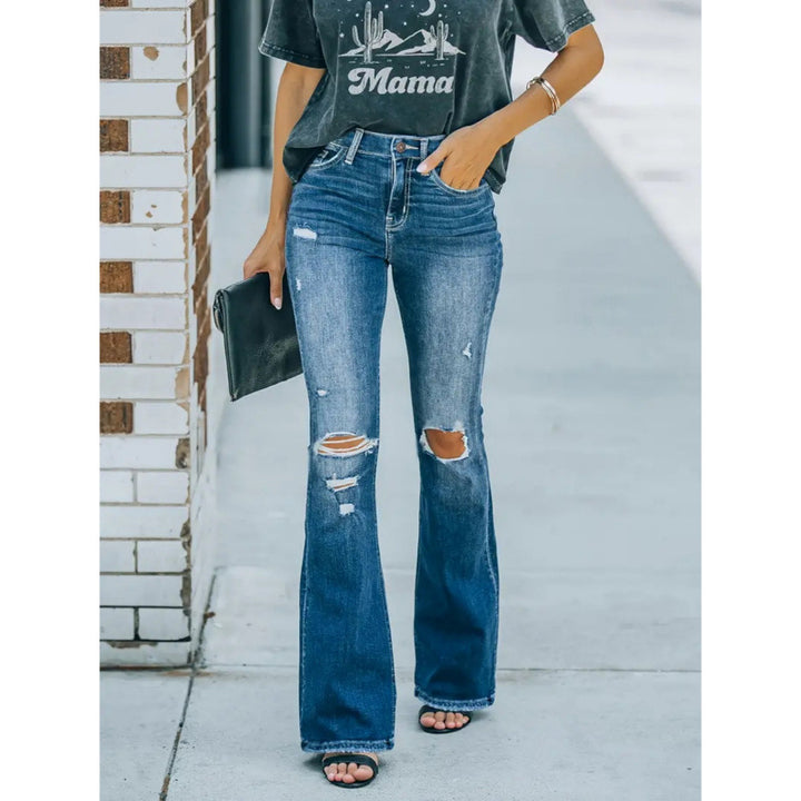 Dame Flared Jeans i vintage-stil med afslappet destroyed-effekt Skovae