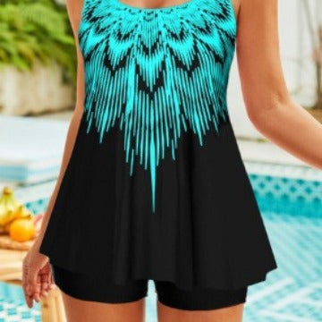 Dame Tankini-overdel med moderne asymmetrisk design og tankini shorts Stilla