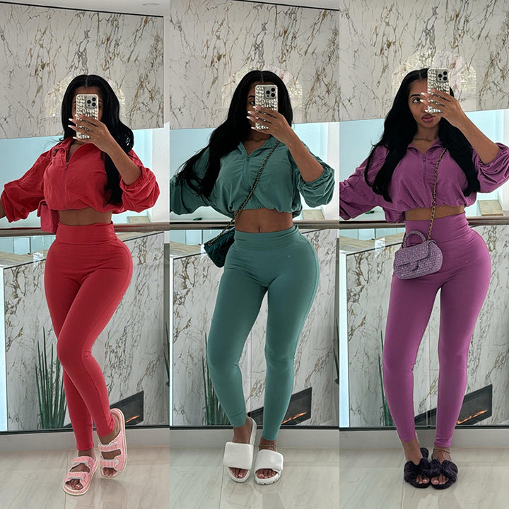 Dame Crop-top og højtaljede leggings sæt Stilla