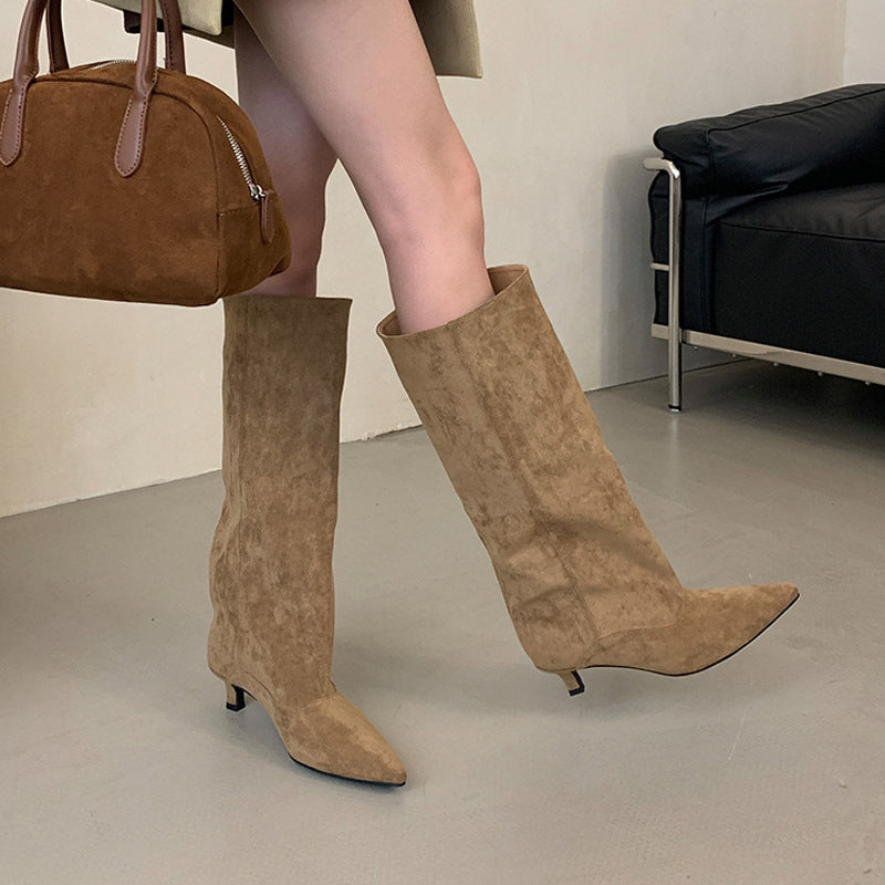 Damer Overknee Støvler i blødt Nubuck med elegant spids hæl Stilla