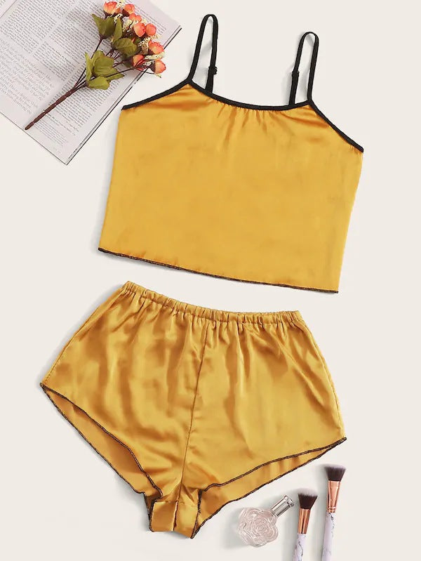 Dame Satin Top og Shorts Pyjamas Sæt Stilla