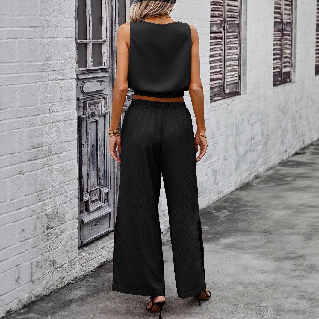 Dame elegant Crop-Top og bred Bukser Sæt Stilla