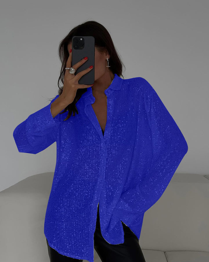 Damer Glitrende Bluse med Skinnende Tekstur og Casual Snit Skovae