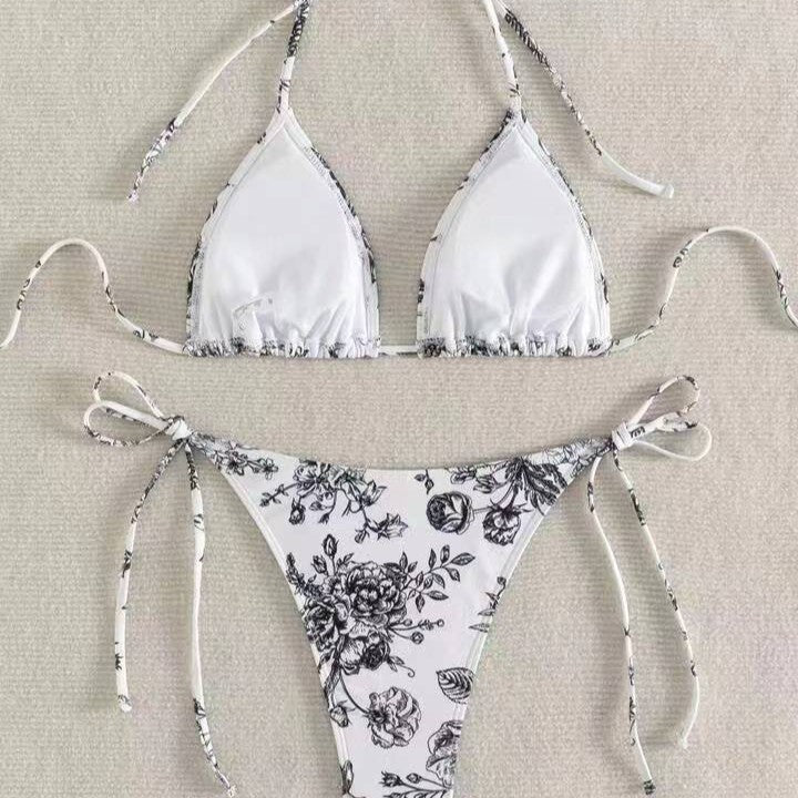 Dame Triangel-Bikini-Sæt med delikate blomstermotiver Skovae