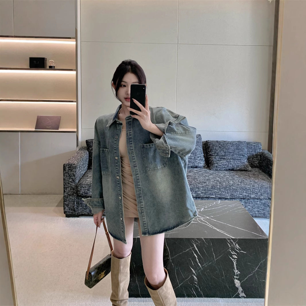 Kvinders Oversize Denim Skjorte Stilla