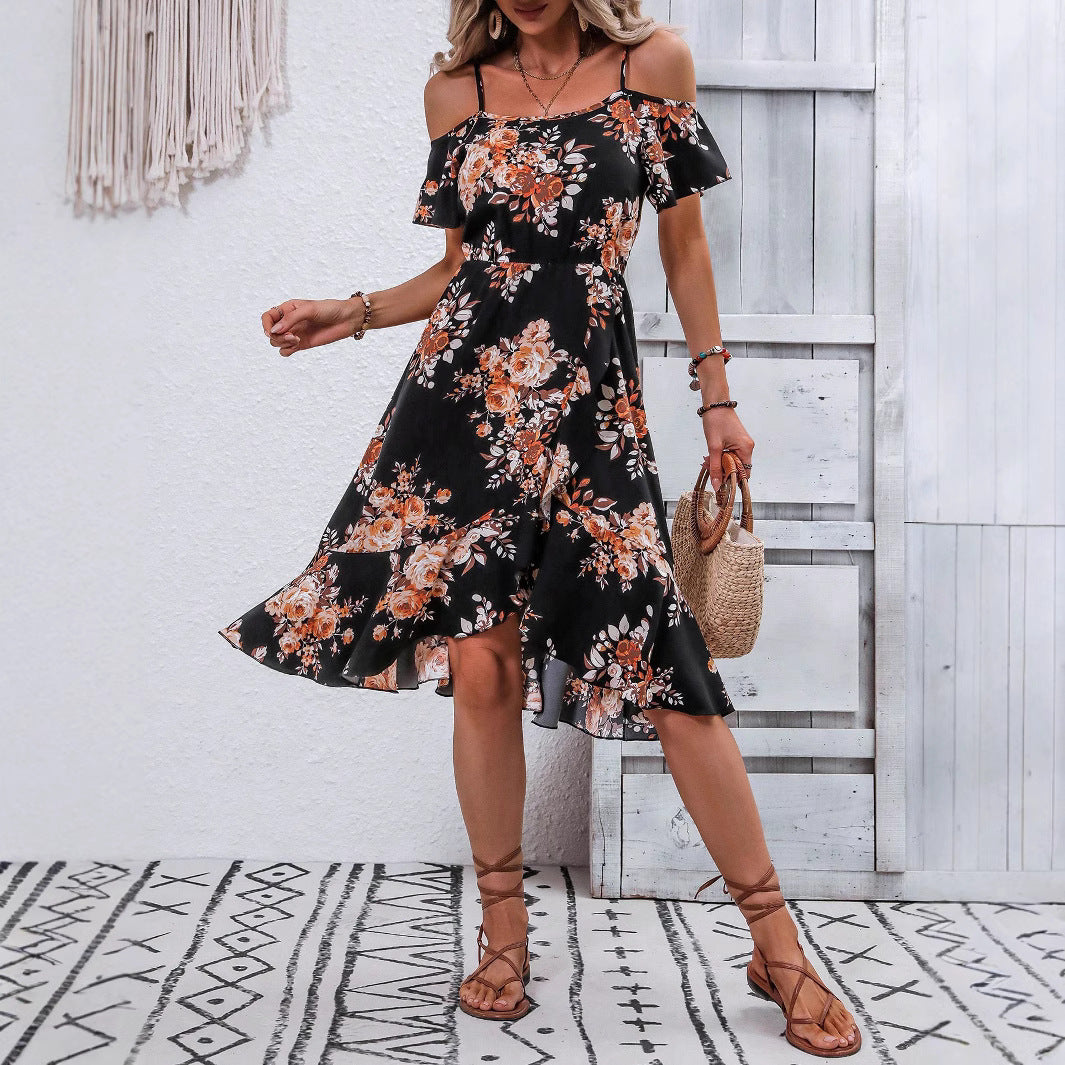 Dame Off-Shoulder Sommerkjole med florale accenter Stilla
