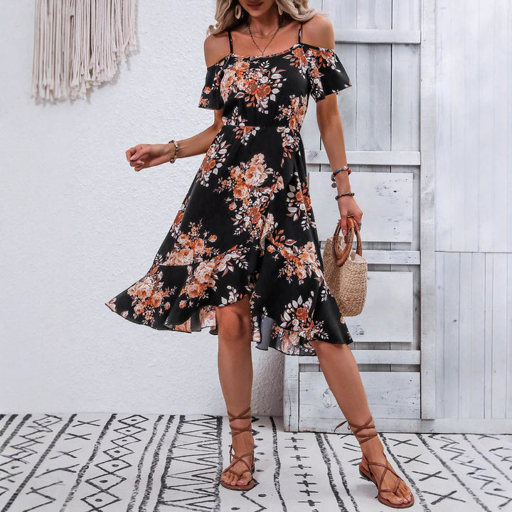 Dame Off-Shoulder Sommerkjole med florale accenter Stilla