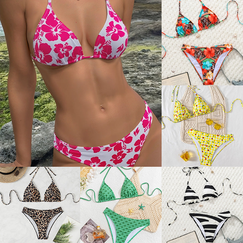 Dame triangel-bikini med justerbar halter og moderne prikkedesign Skovae