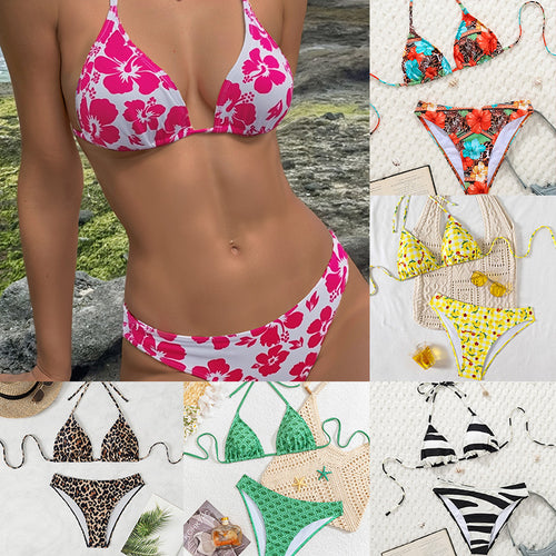 Dame triangel-bikini med justerbar halter og moderne prikkedesign Skovae