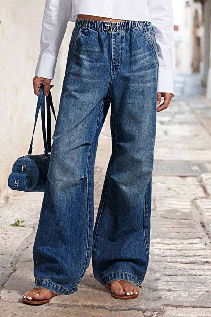 Dame brede denimbukser med elastisk talje og afslappet pasform Stilla