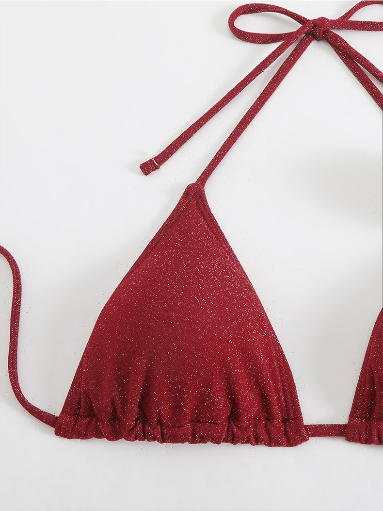 Dame Glitrende Triangle-Bikini med elegant Wrap-Skirt Skovae