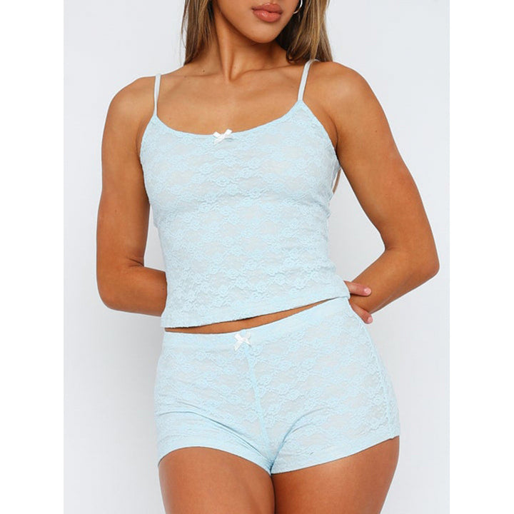 Damen Spitzen-Crop-Top und komfortable Short-Set Skovae