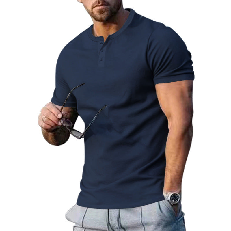 Herre afslappet T-shirt med moderigtige krave og trykknapdetalje Stilla