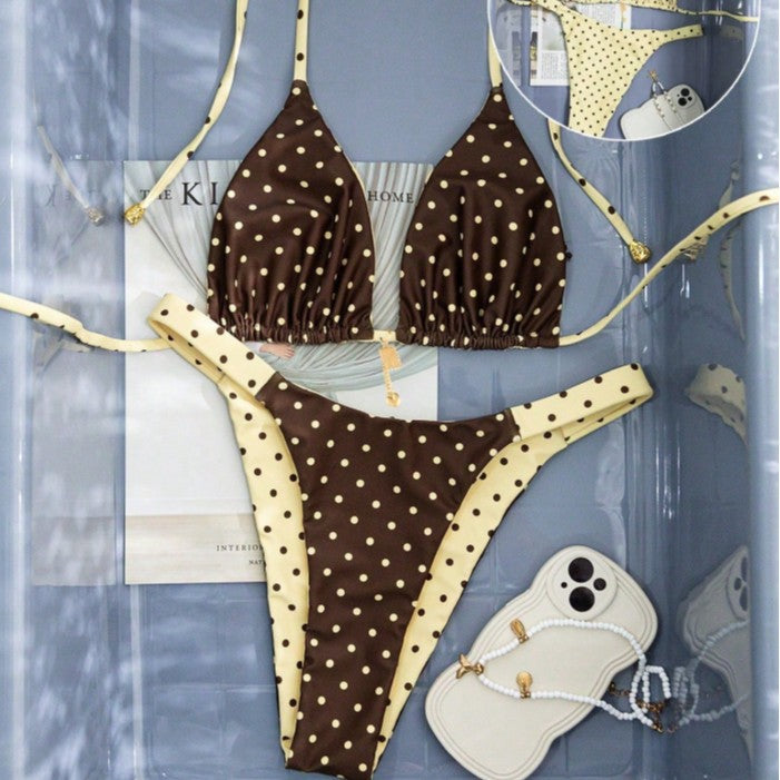 Dame Triangel-Bikini med særligt fint prikkemønster og justerbare stropper Skovae
