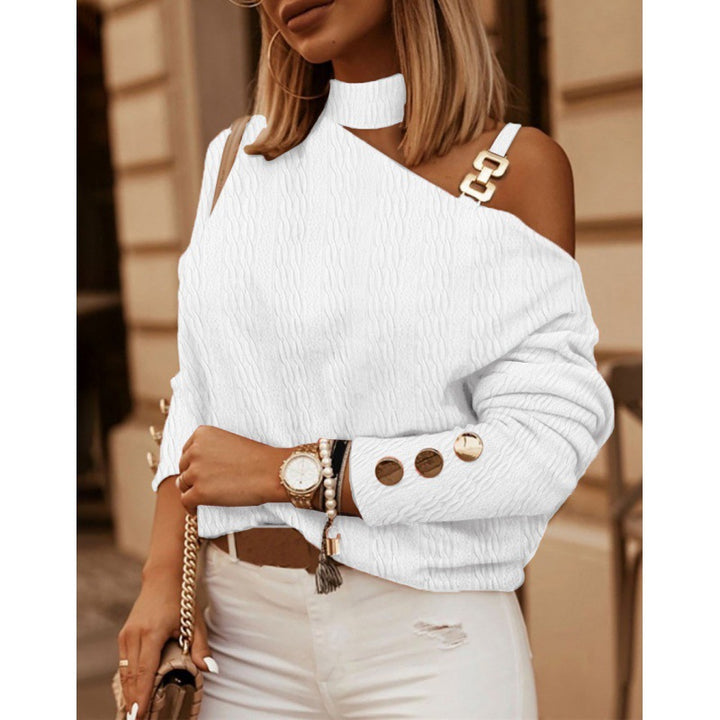 Damer modischer pullover med off-shoulder-design og metalliske accenter Stilla