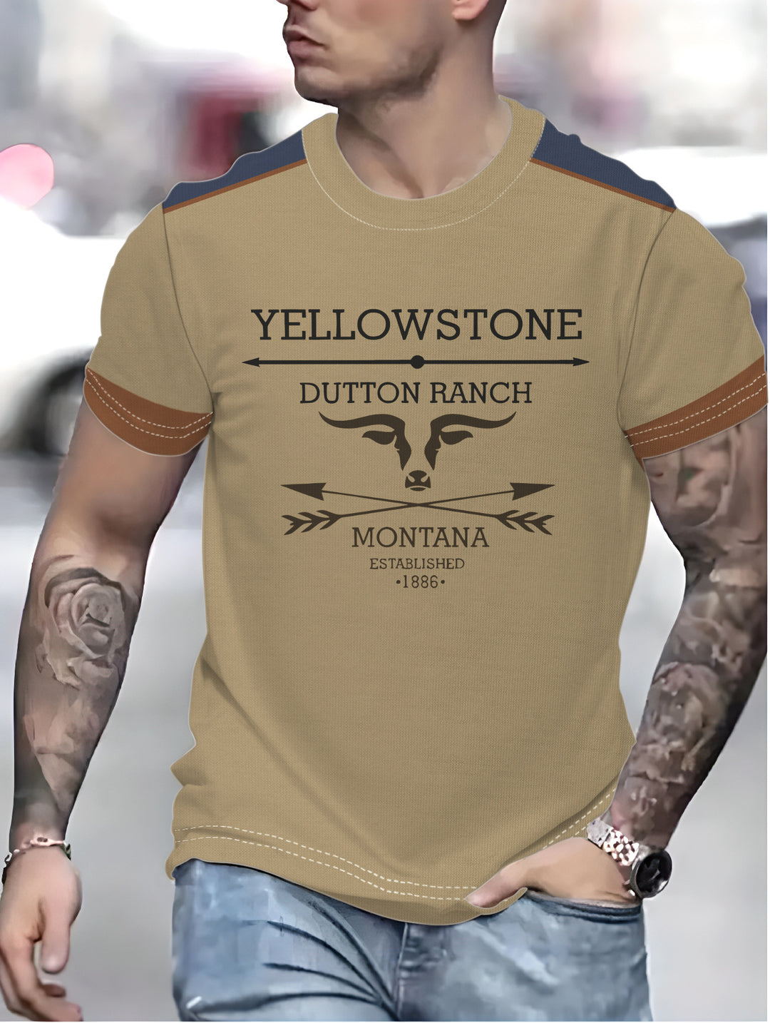 Herrer T-shirt med kreativ Yellowstone-Dutton-Ranch-design og høj bærekomfort Stilla