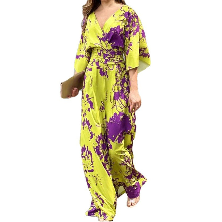 Kvinder Elegant Jumpsuit i Blomsterdesign med Bred Ben Skæring Stilla