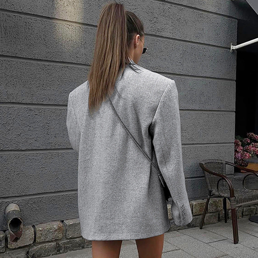 Dame Oversized Blazerjakke i uldblanding med elegant snit Stilla