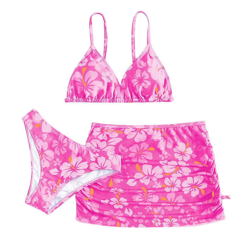 Dame bikini sæt med legesyg blomsterprint og justerbart skørt Stilla