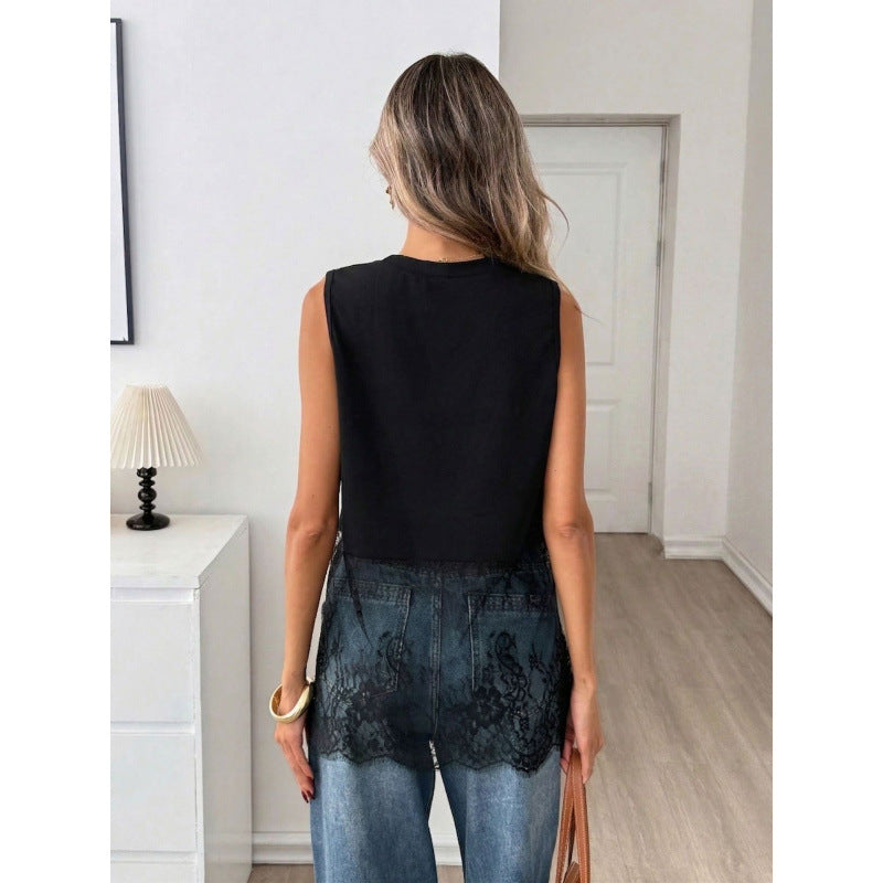 Damen luftiges Oberteil mit elegantem Spitzenvolant Skovae