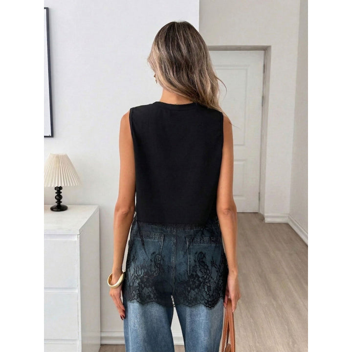 Damen luftiges Oberteil mit elegantem Spitzenvolant Skovae