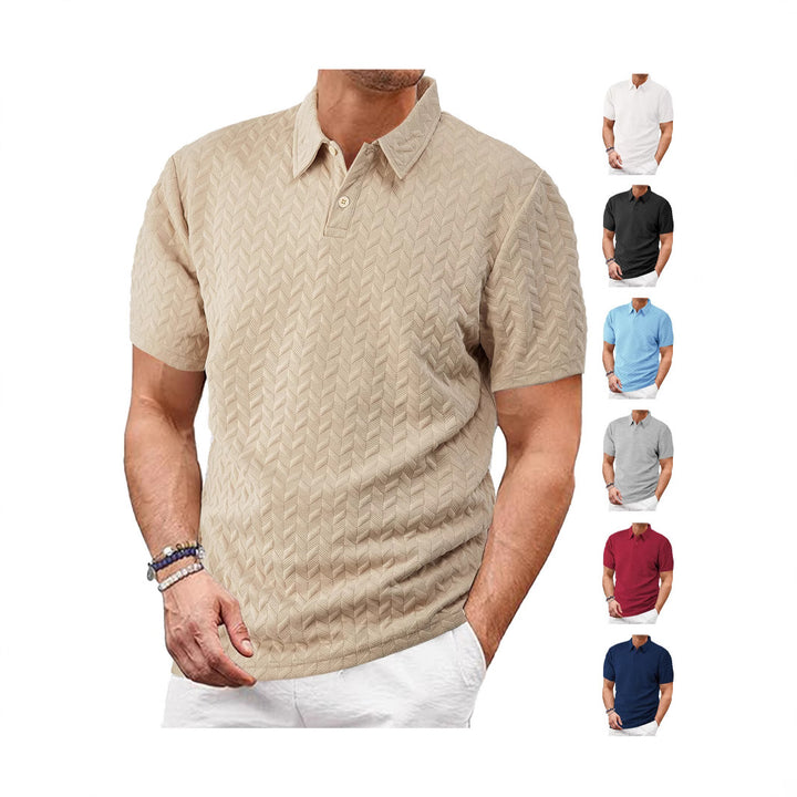 Herrer nan kortærmet polo shirt med præget zigzag struktur og klassisk skjortekrave Skovae