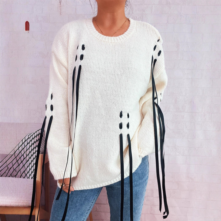 Dame stilfuld sweater med unikt snøredesign Stilla