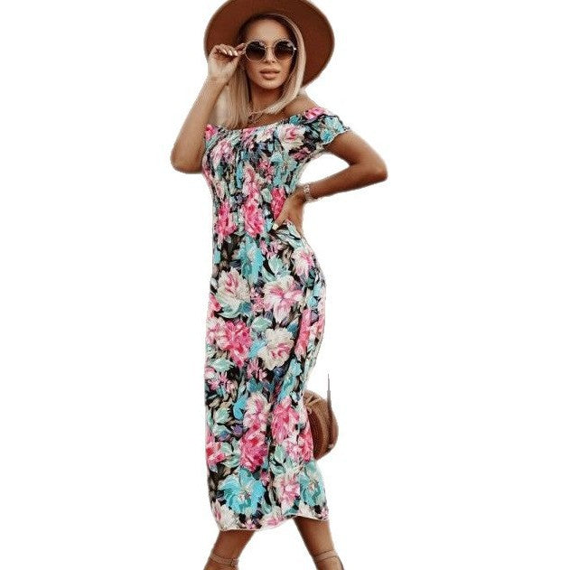 Dame Off-Shoulder Blomsterprint Maxikjole Stilla