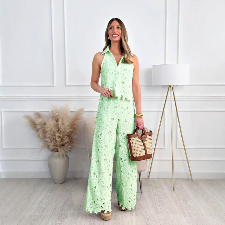 Dame Elegant Jumpsuit med spidsdetaljer og bredt ben Stilla